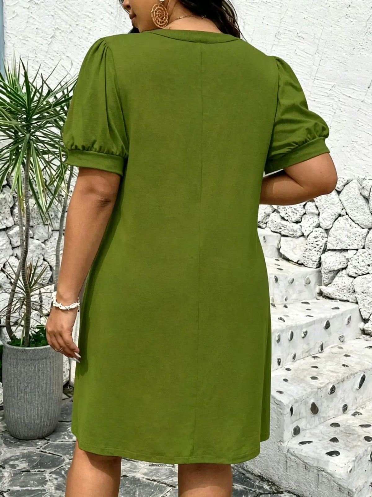 V-Neck Bubble Sleeve A-Line Dress – Casual Summer Sundress