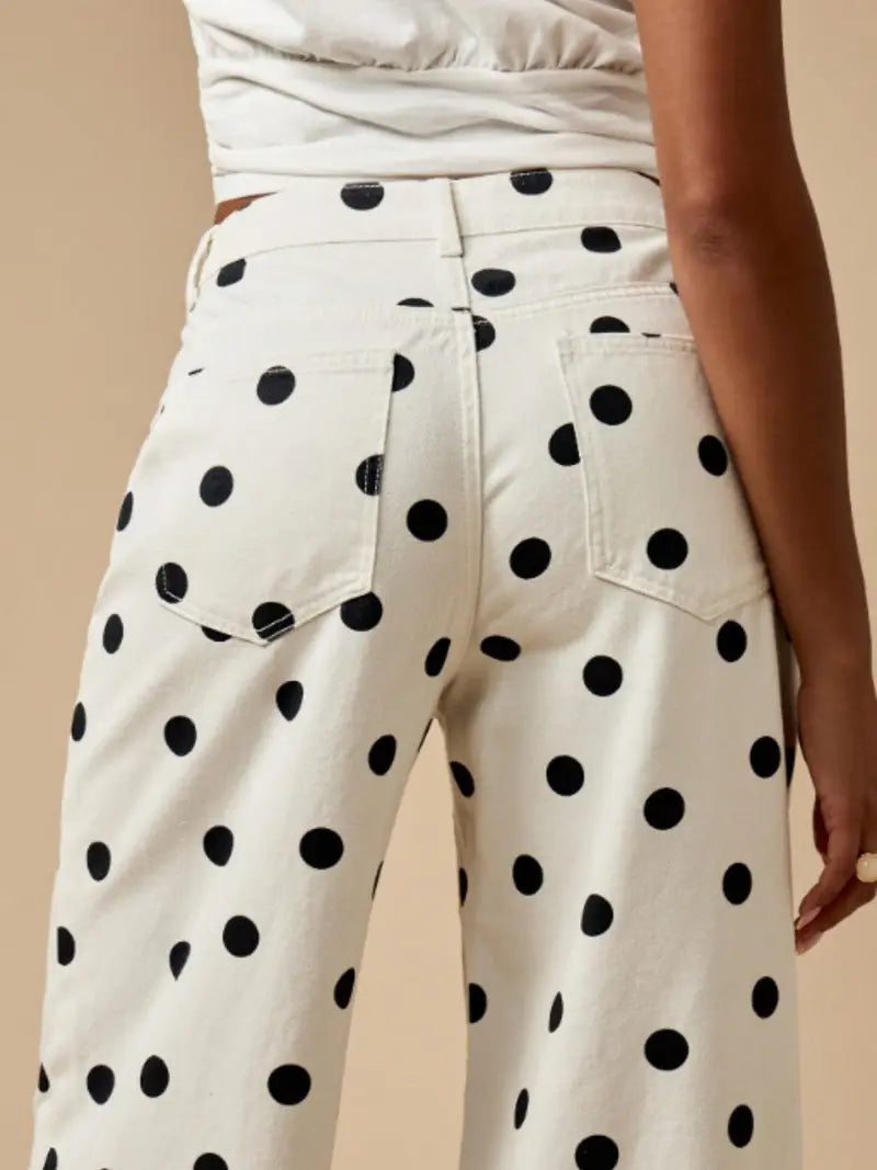 Abstract Polka Dot Wide Leg Pants – High Waist Bohemian Trousers with Pockets