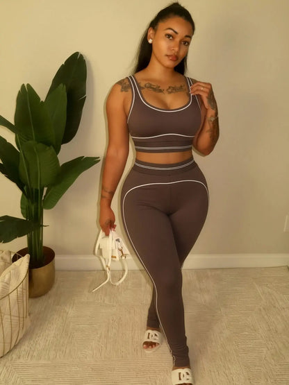 Sporty Line Vest & Long Pants Set – Slim Fit Activewear Outfit