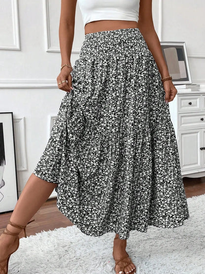 Layered Cake Ditsy Floral Long Skirt – Loose A-Line Elegant Skirt