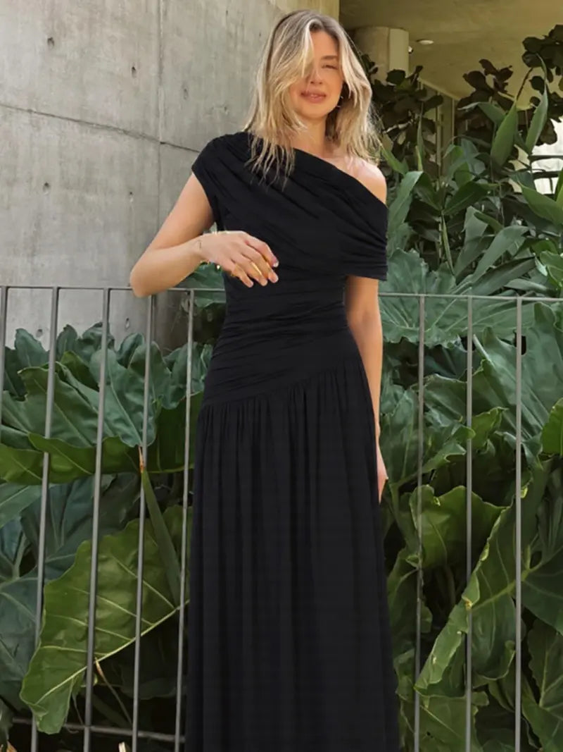 Ruched Asymmetrical Dress - Elegant Evening Party Dress