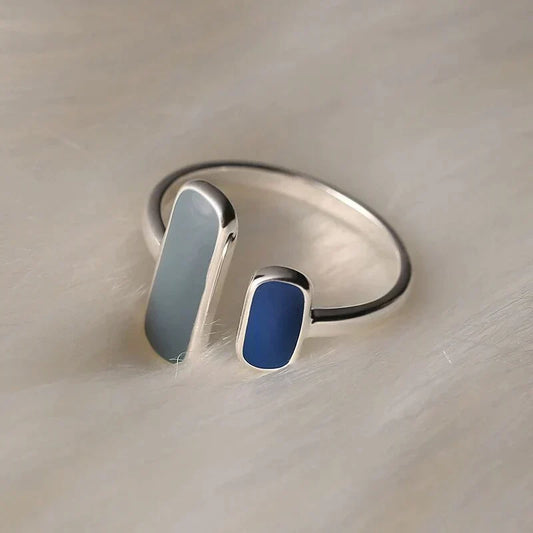 Adjustable Silver Ring with Natural Blue Stone