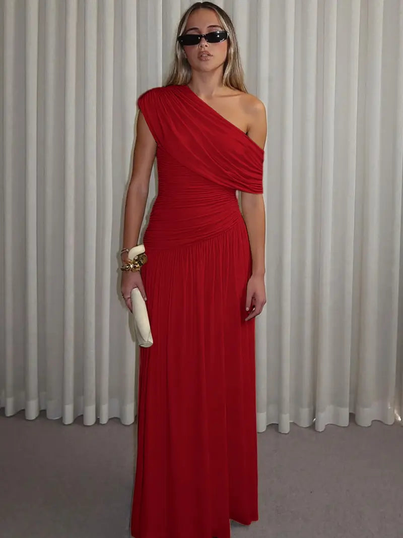 Ruched Asymmetrical Dress - Elegant Evening Party Dress