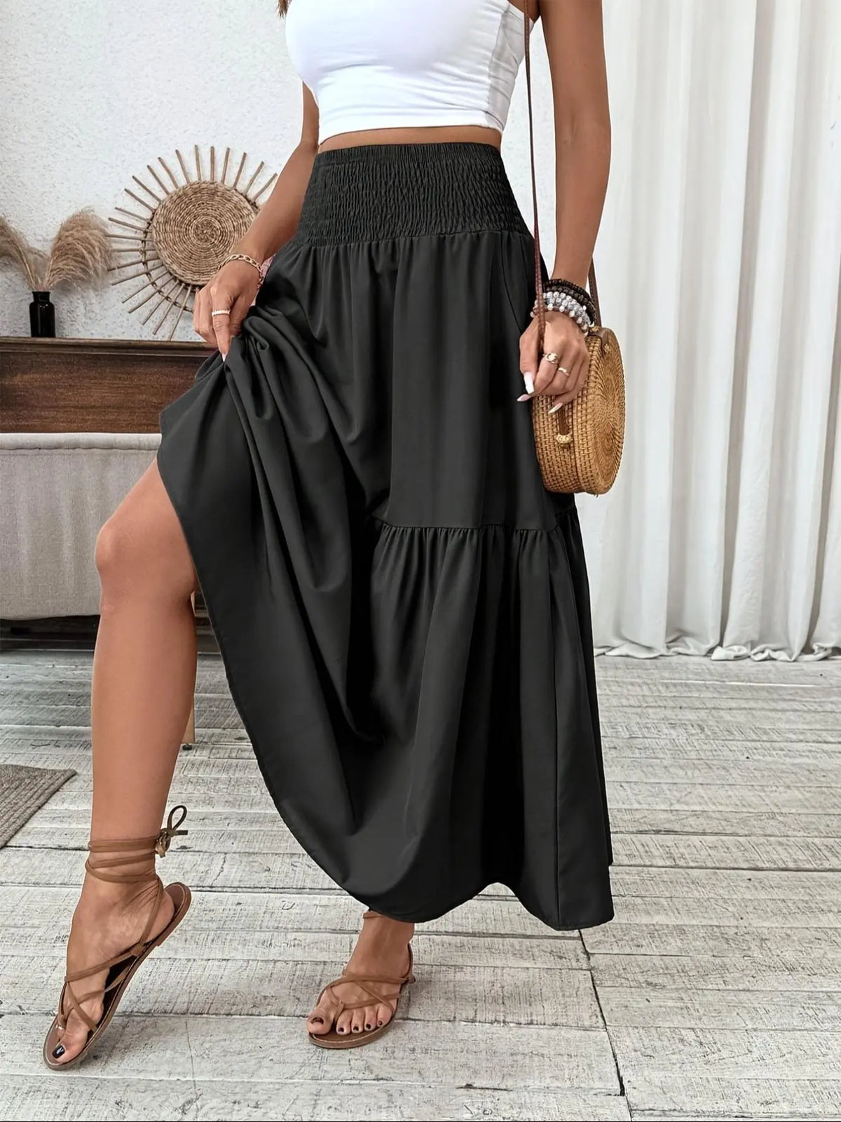 Layered Cake Ditsy Floral Long Skirt – Loose A-Line Elegant Skirt