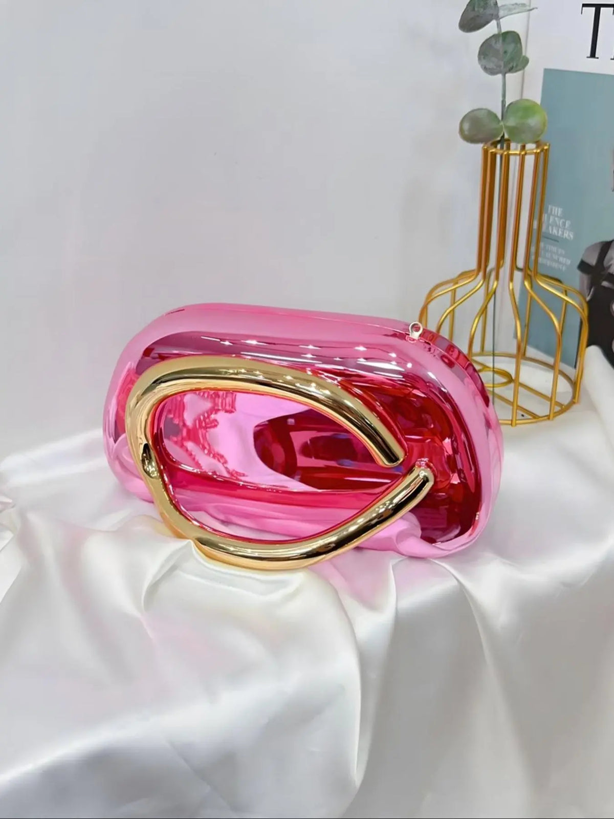 Pochette de soirée à chaîne en rose brillant