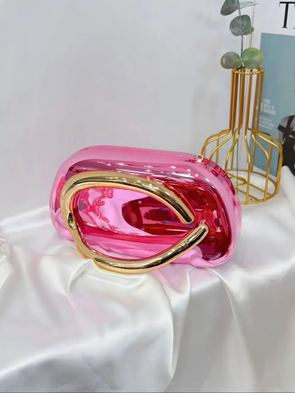 Pochette de soirée à chaîne en rose brillant