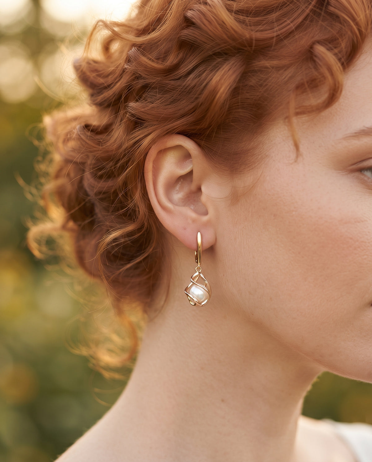 Boucles d’Oreilles en Or Ornées de Perles – photo lifestyle 2