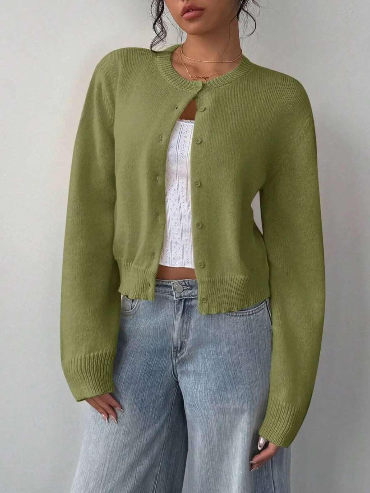Button Front Sweater Cardigan – Fitted Long Sleeve Knit Cardigan