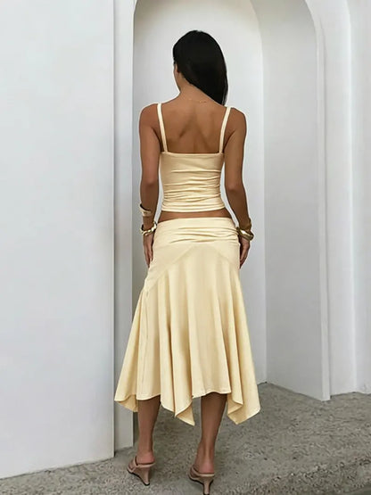 Halter Top & Pleated Skirt Set – Chic Sleeveless Summer Outfit