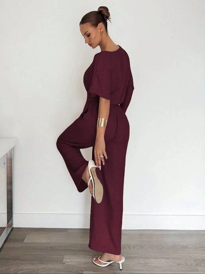Wide-Leg Pants & Crop Tee Set – Casual Loose-Fit Two-Piece Outfit