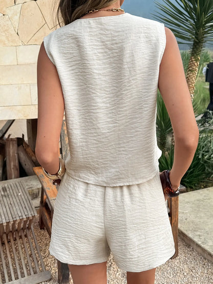 V-Neck Lace-Up Crop Top & Shorts Set – Casual Two-Piece Summer Outfit