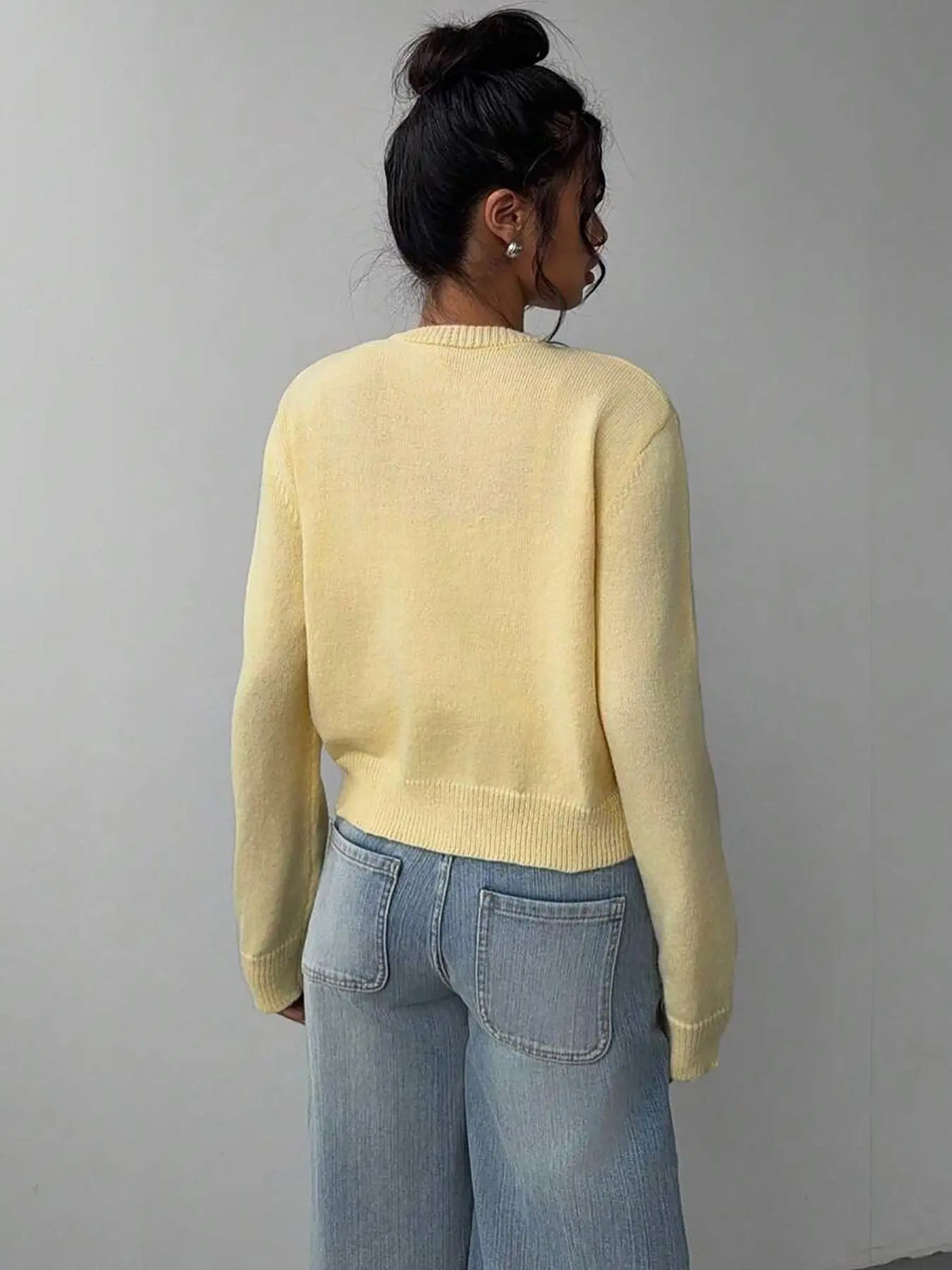 Button Front Sweater Cardigan – Fitted Long Sleeve Knit Cardigan