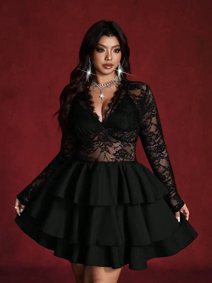Lace Dress – Deep V Waist-Cinching Evening Gown
