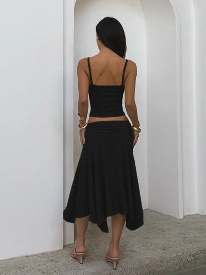 Halter Top & Pleated Skirt Set – Chic Sleeveless Summer Outfit