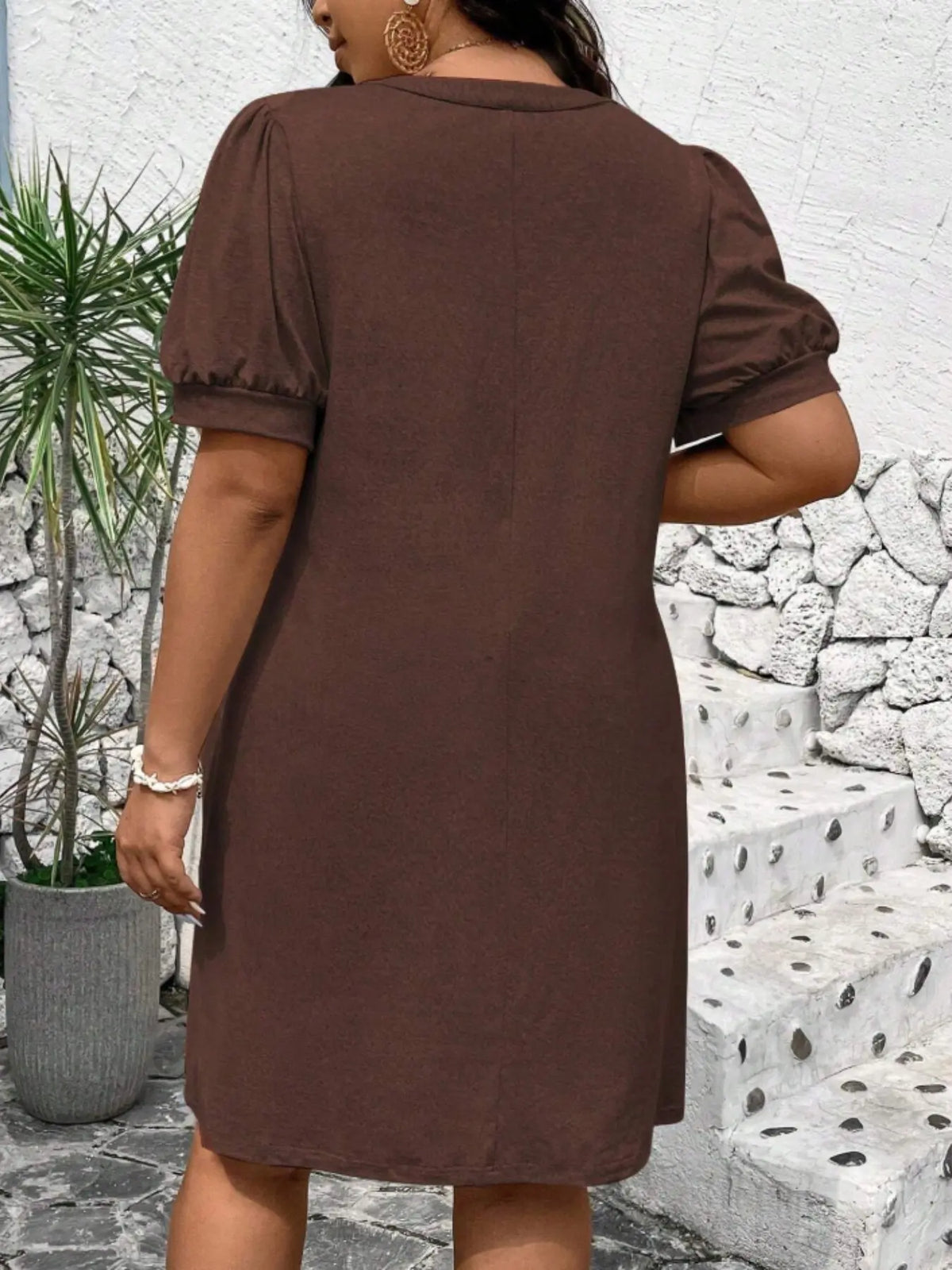 V-Neck Bubble Sleeve A-Line Dress – Casual Summer Sundress