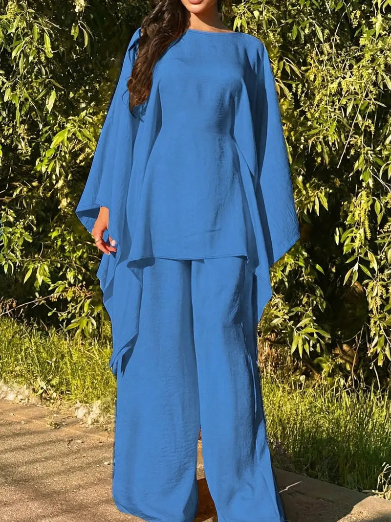 Minimalist 2-Piece Set – Long Hoodie Top & Wide Leg Pants Outfit
