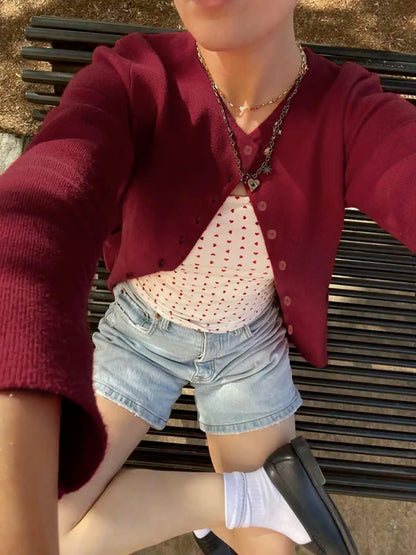 Button Front Knit Cardigan – Round Neck Long Sleeve Sweater