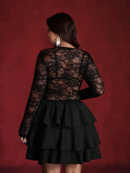 Lace Dress – Deep V Waist-Cinching Evening Gown