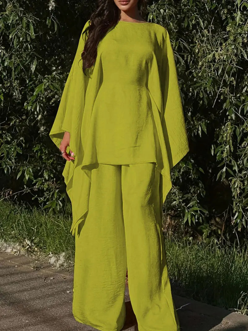 Minimalist 2-Piece Set – Long Hoodie Top & Wide Leg Pants Outfit