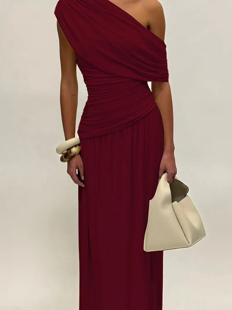 Ruched Asymmetrical Dress - Elegant Evening Party Dress