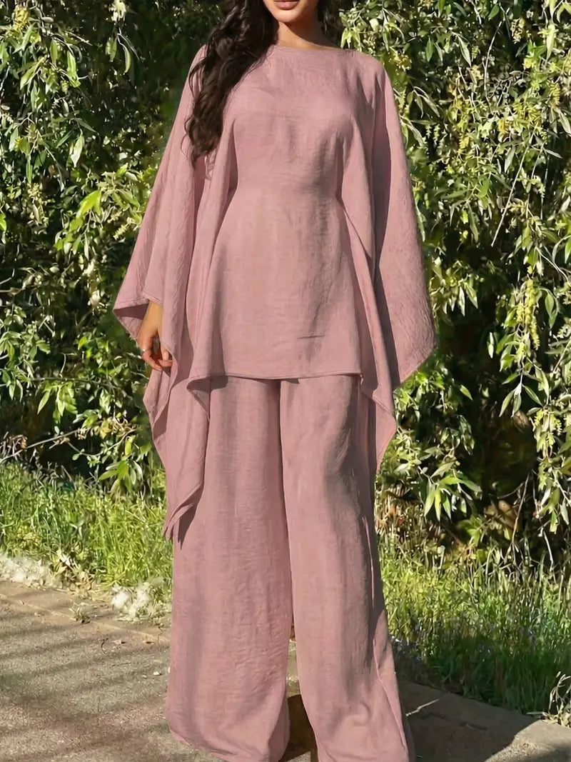Minimalist 2-Piece Set – Long Hoodie Top & Wide Leg Pants Outfit