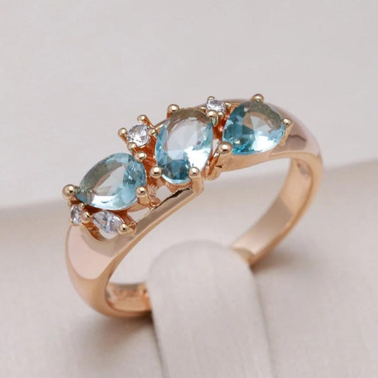 Gold Ring with Blue Cubic Zirconia