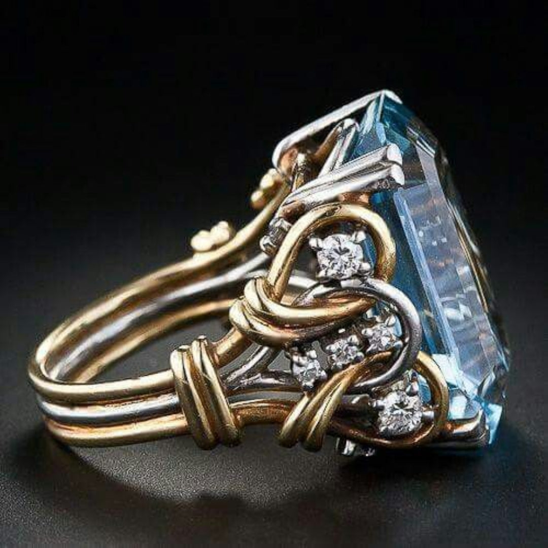 Vintage Gold Ring with Blue Crystal