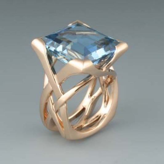 Vintage Rose Ring with Blue Cubic Zirconia