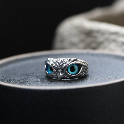 Anillo Ajustable de la Suerte con Búho de Plata y Ópalo