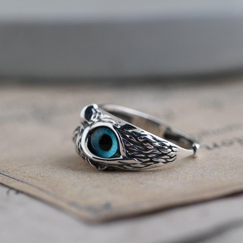 Anillo Ajustable de la Suerte con Búho de Plata y Ópalo
