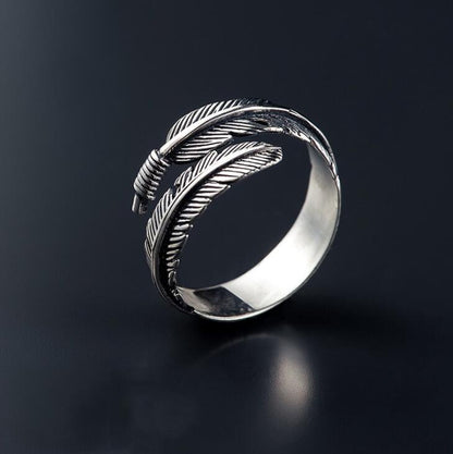 Bague Vintage en Argent Motif Plume