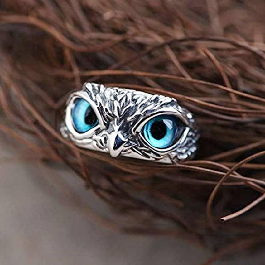 Anillo Ajustable de la Suerte con Búho de Plata y Ópalo