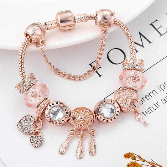 Silver Bracelet with Charms and Dreamcatcher Pendant