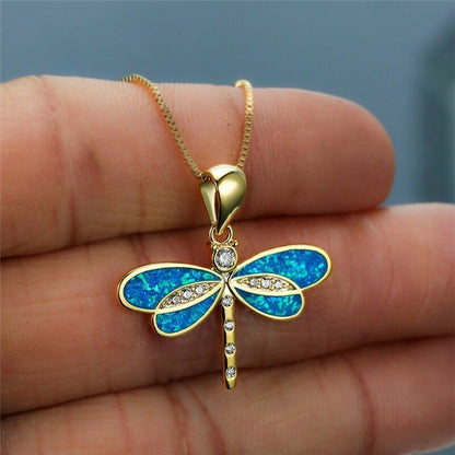 Refined Gold-Plated Necklace with Dragonfly and Opal