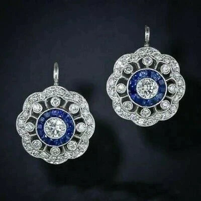 Vintage-Mandala-Ohrringe mit blauen Zirkonia