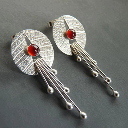 Long Dangle Earrings with Red Stone
