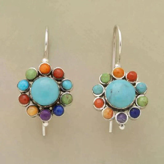 Round Earrings with Multicolour Turquoise