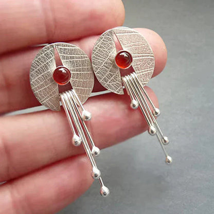 Long Dangle Earrings with Red Stone