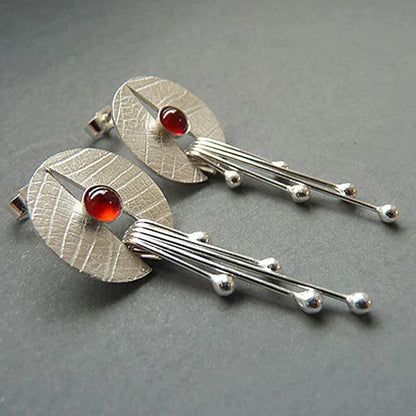 Long Dangle Earrings with Red Stone