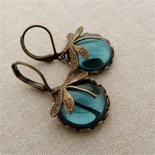 Dragonfly Earrings with Antique Crystal