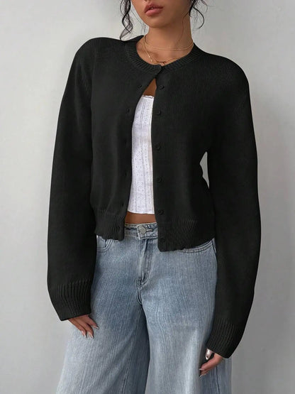 Button Front Sweater Cardigan – Fitted Long Sleeve Knit Cardigan