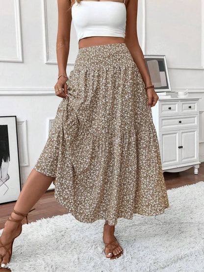 Layered Cake Ditsy Floral Long Skirt – Loose A-Line Elegant Skirt