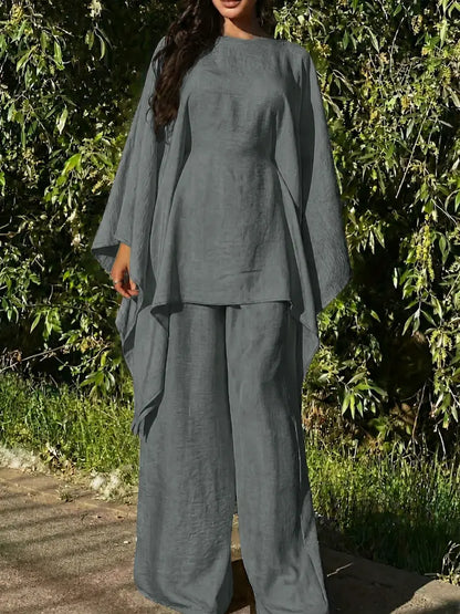 Minimalist 2-Piece Set – Long Hoodie Top & Wide Leg Pants Outfit