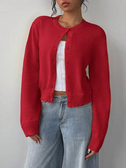 Button Front Sweater Cardigan – Fitted Long Sleeve Knit Cardigan