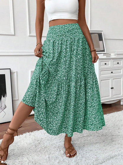 Layered Cake Ditsy Floral Long Skirt – Loose A-Line Elegant Skirt