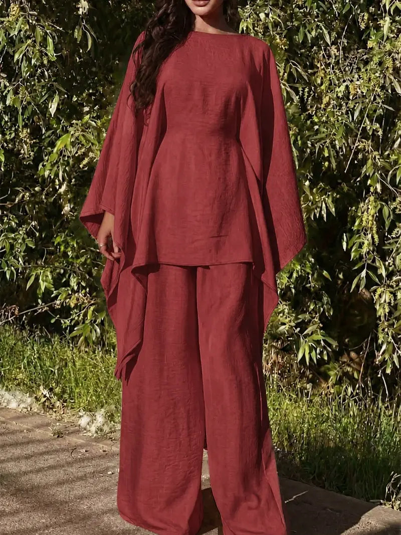 Minimalist 2-Piece Set – Long Hoodie Top & Wide Leg Pants Outfit