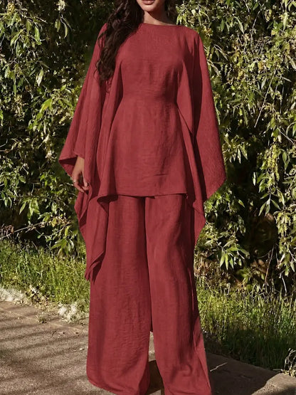 Minimalist 2-Piece Set – Long Hoodie Top & Wide Leg Pants Outfit