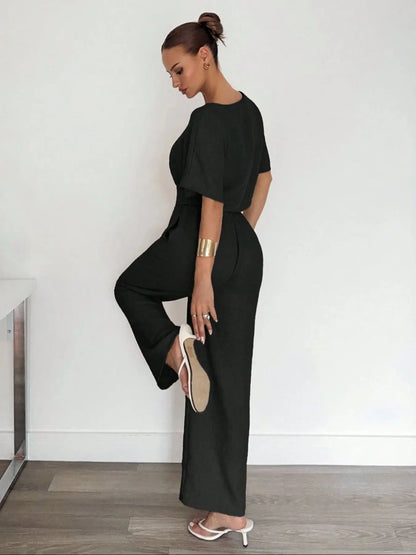 Wide-Leg Pants & Crop Tee Set – Casual Loose-Fit Two-Piece Outfit