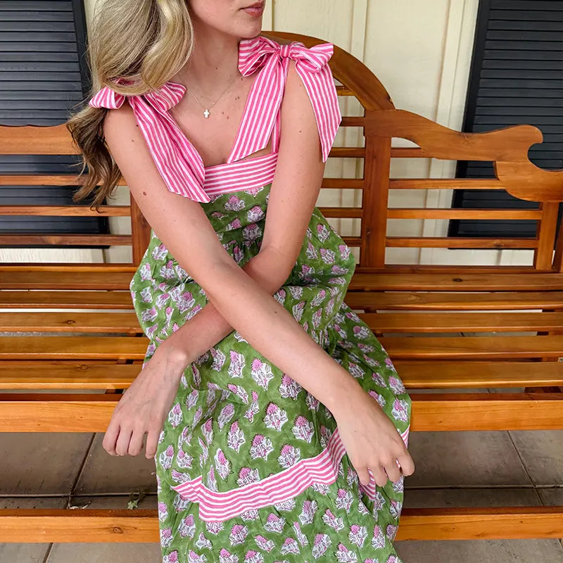 Boho Floral Tiered Maxi Dress – Flowy Sleeveless Sundress with Pockets
