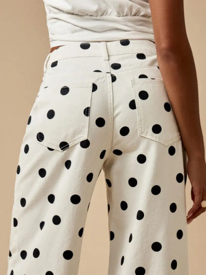 Abstract Polka Dot Wide Leg Pants – High Waist Bohemian Trousers with Pockets